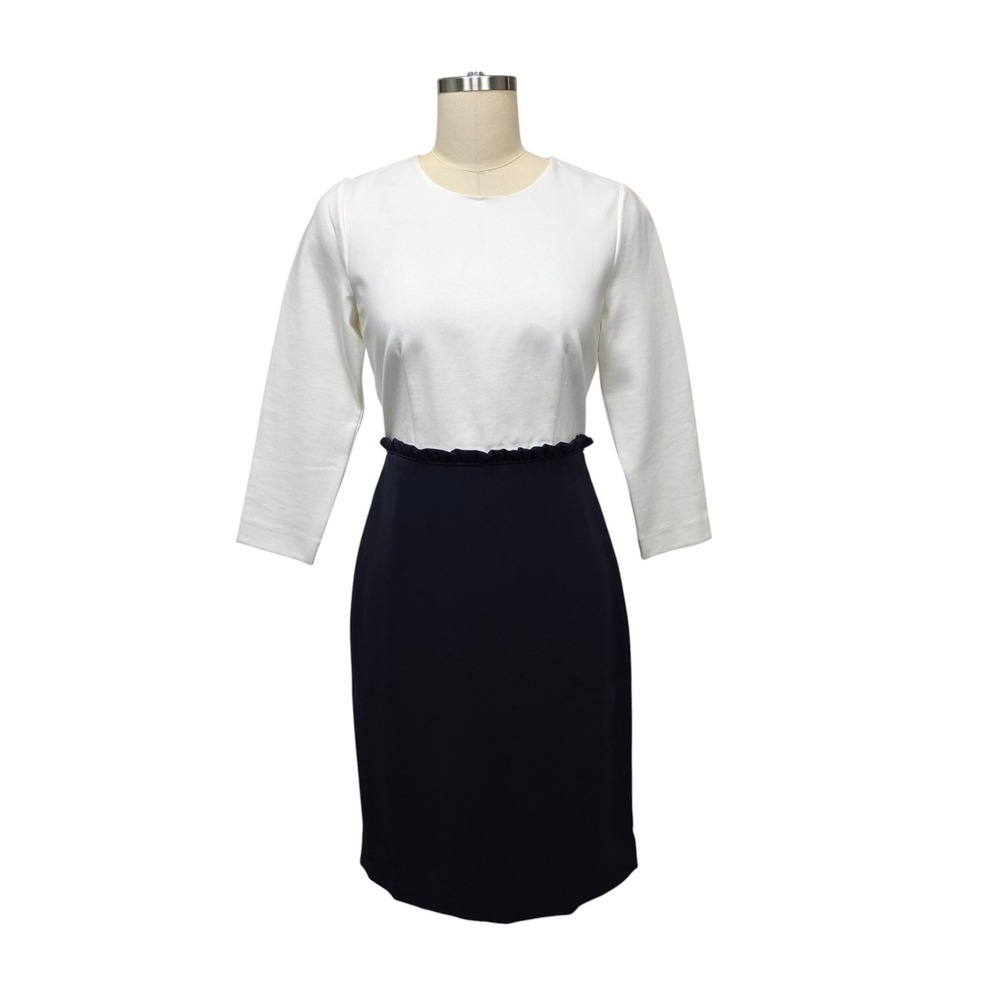 J. Crew 365 Two Tone Dress Navy White Colorblock Ruffle Waist Size 2